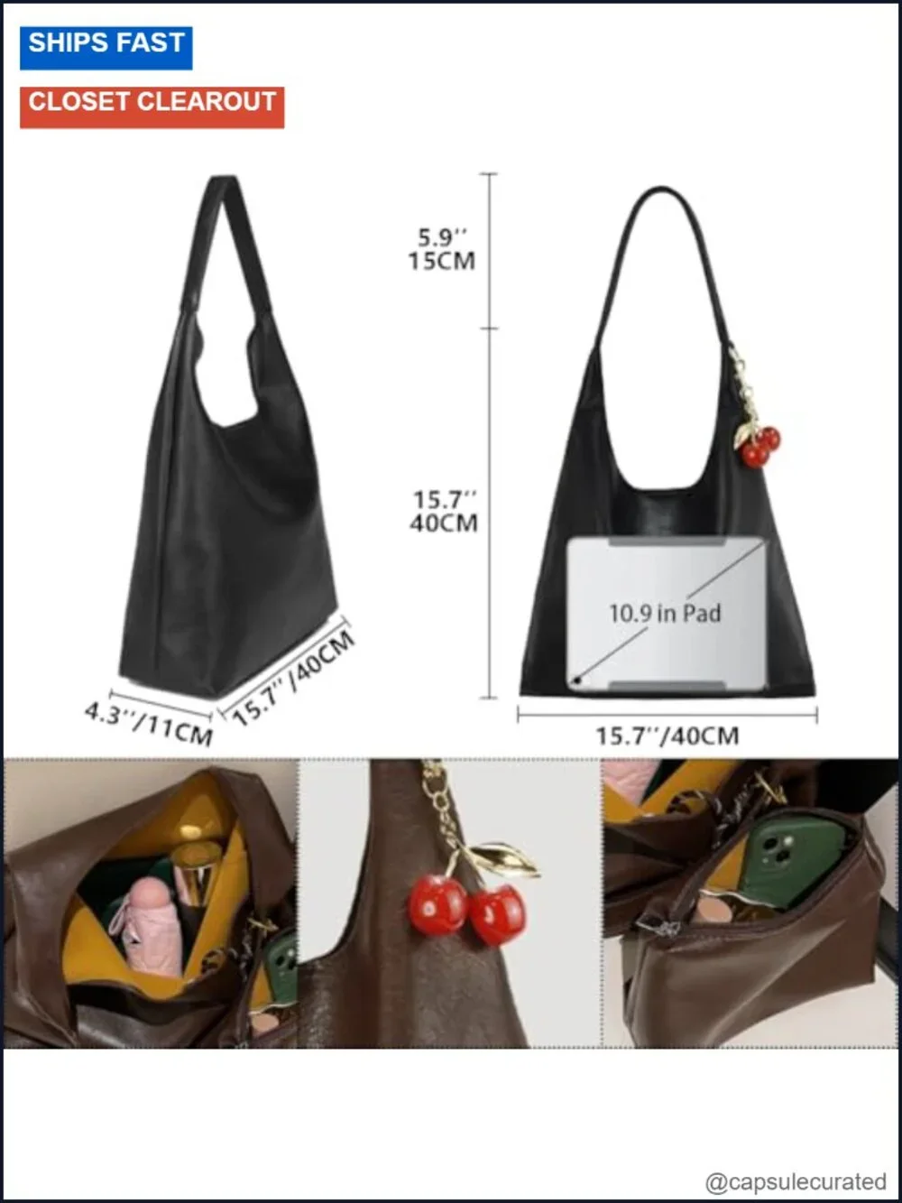 Vegan Hobo Bag Faux Leather Shoulder Purse Slouchy Crossbody Tote Handbag